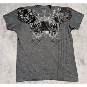 The Raw Uncut Mens M T-Shirt Gray Affliction Style Y2K Street Jersey Graphic